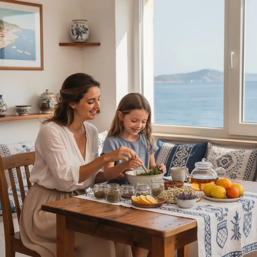 Sušene biljke i cvjetovi prikazani na drvenom stolu.